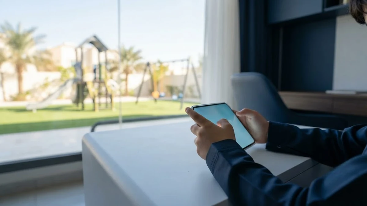 نظارة طبية للأطفال موضوعة على مكتب عيادة عيون حديثة مع إضاءة طبيعية مريحة