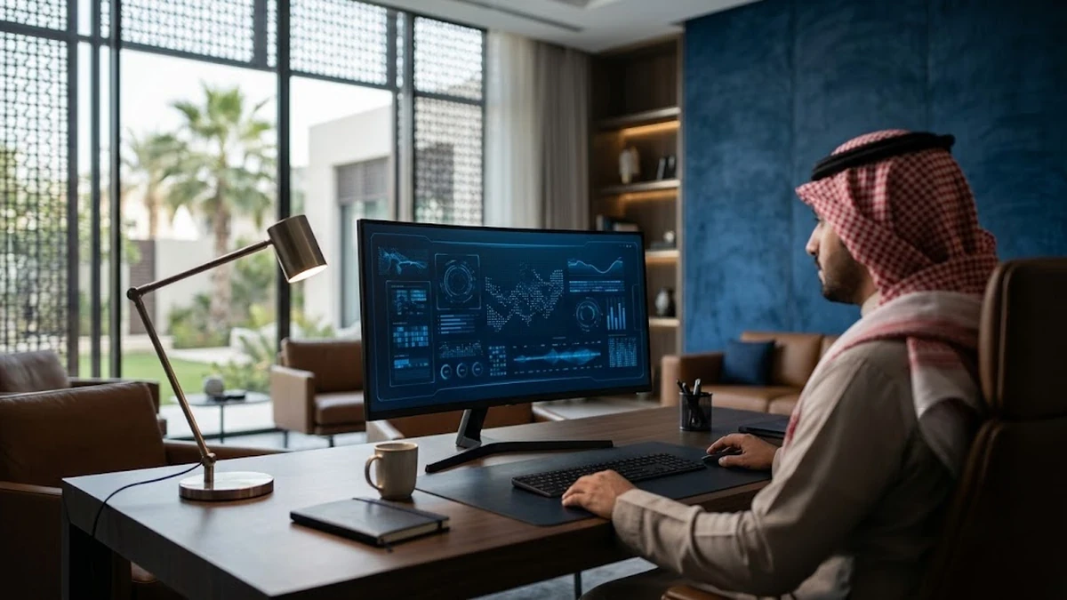 نظارة طبية فاخرة موضوعة على مكتب فحص نظيف مع خلفية مريحة وخالية من التوهج لحماية العين