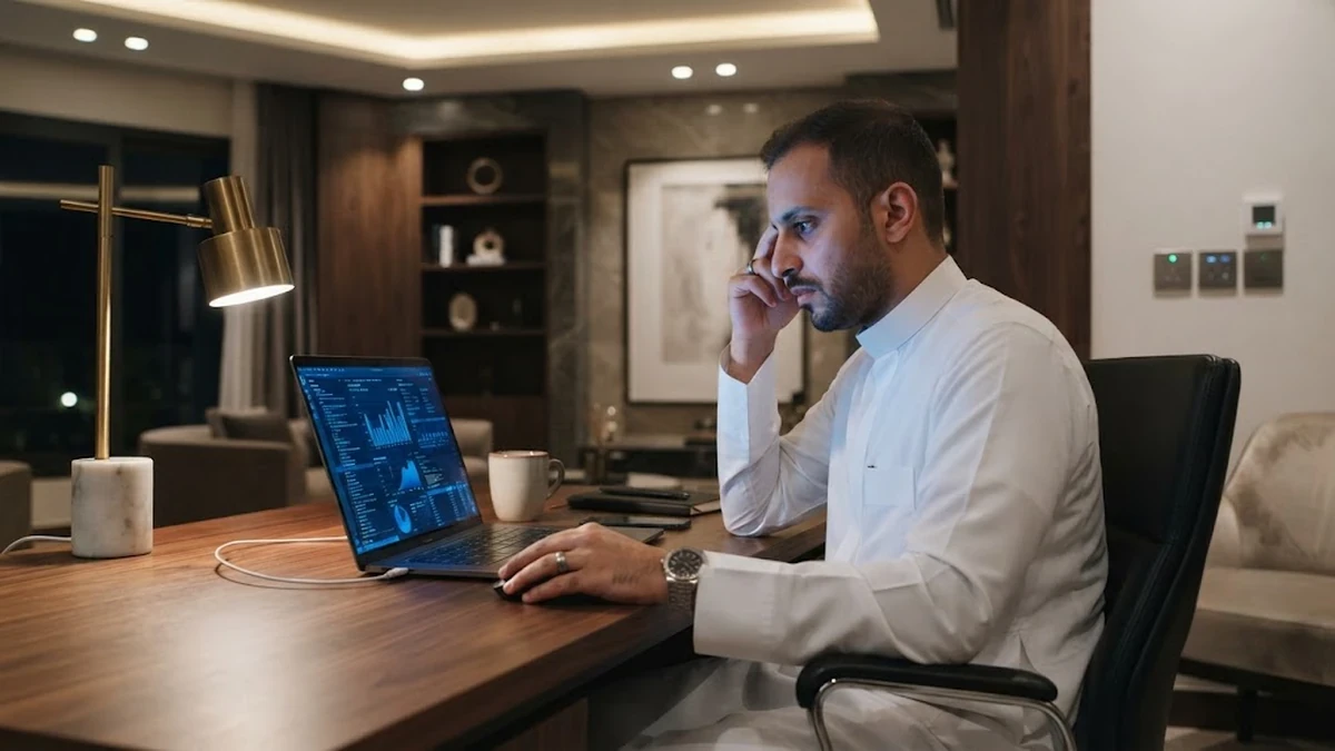 نظارات طبية فاخرة مزودة بعدسات حماية من الضوء الأزرق موضوعة على مكتب عيادة عيون حديثة