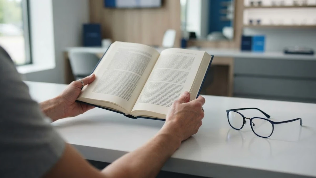 صورة تعبيرية لشخص يحاول إبعاد كتاب بيده للقراءة بوضوح بسبب أعراض طول النظر