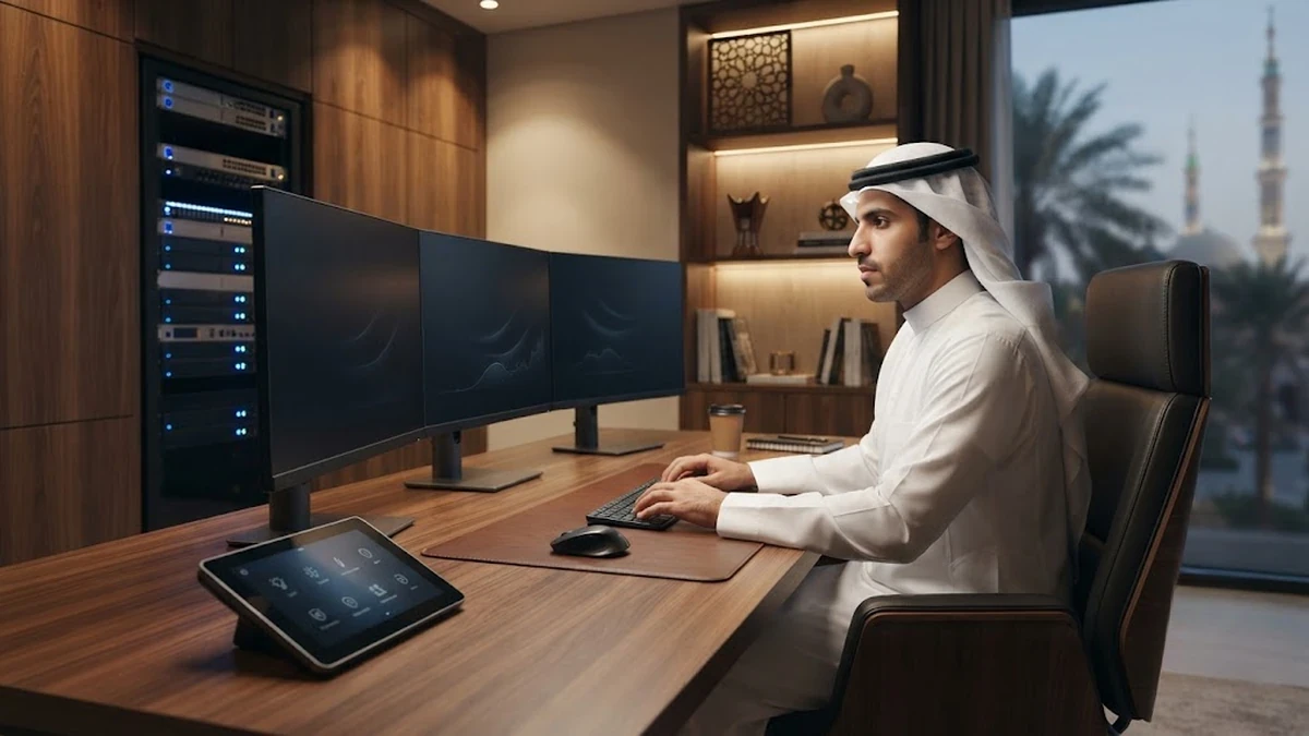نظارة طبية فاخرة موضوعة على طاولة فحص نظيفة داخل عيادة بصريات حديثة ومضاءة بشكل مريح