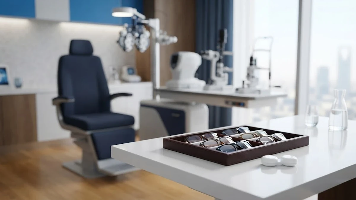 عيادة فحص نظر حديثة ومريحة تحتوي على أجهزة متطورة ونظارات طبية فاخرة في السعودية