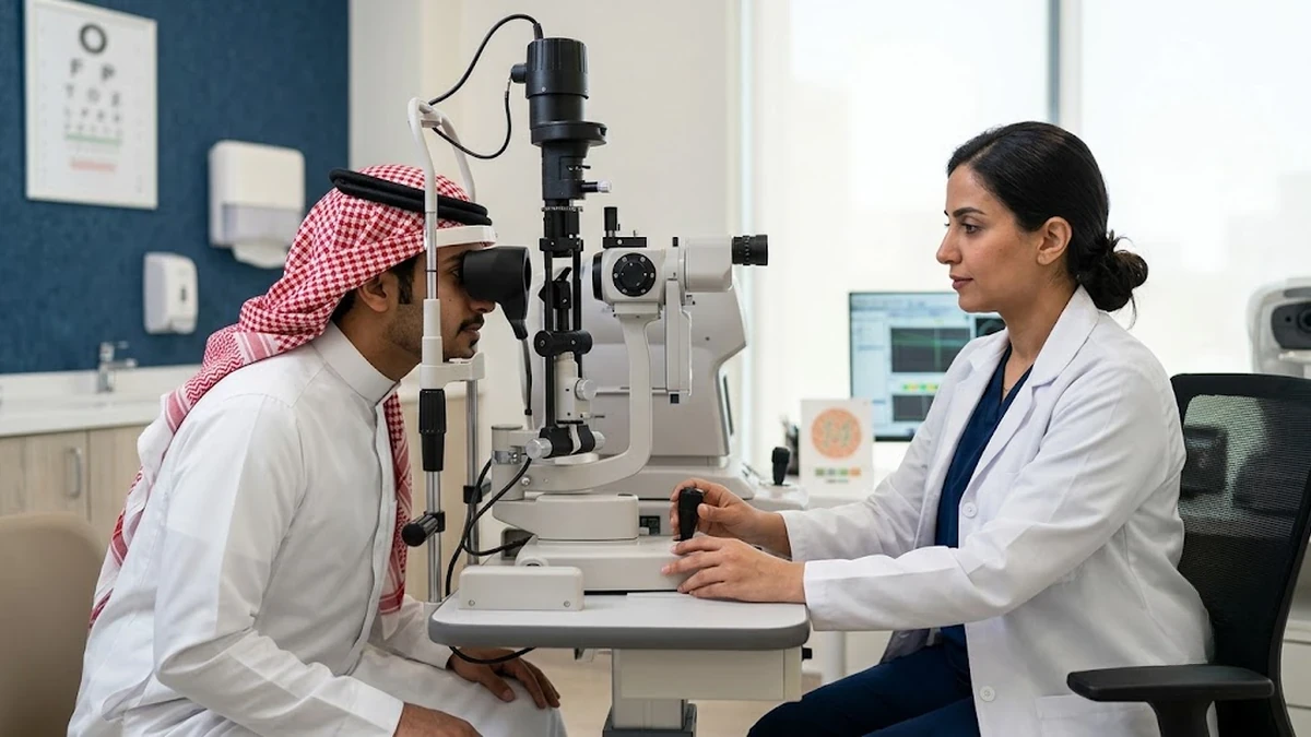 غرفة فحص نظر حديثة ومجهزة بأحدث الأجهزة والعدسات الطبية المعتمدة لرخصة القيادة